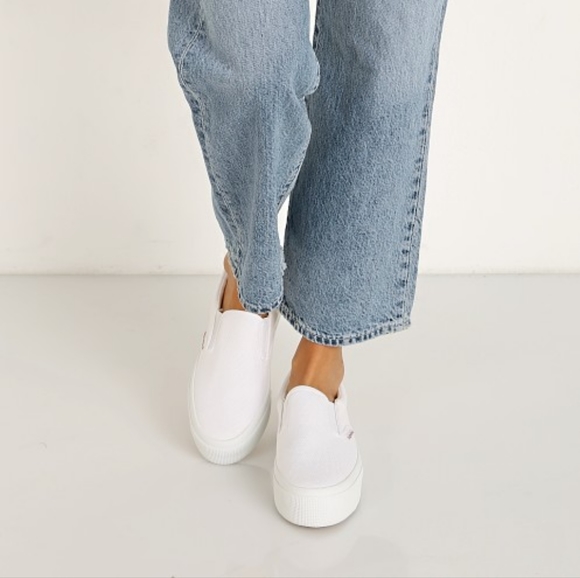 Superga 2306 Cotu Sneakers Slip On White Canvas Fabric Logo Platform 10 - Picture 4 of 16